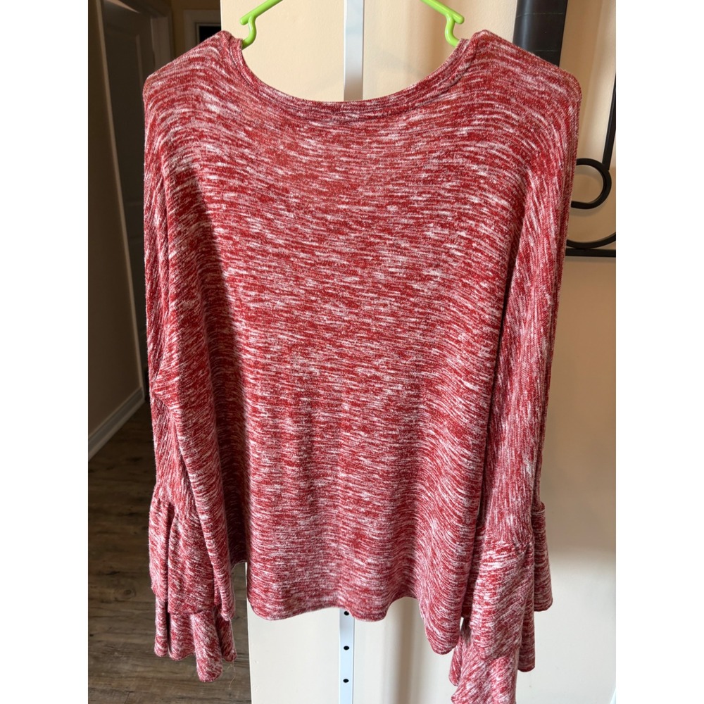 Umgee USA Red Space Dye Tiered Bell Sleeve Knit Top Large - Picture 5 of 5